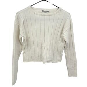Cropped Ribbed Knit Sweater XXS Cream Fitted Long Sleeve Minimalist Clean Girl